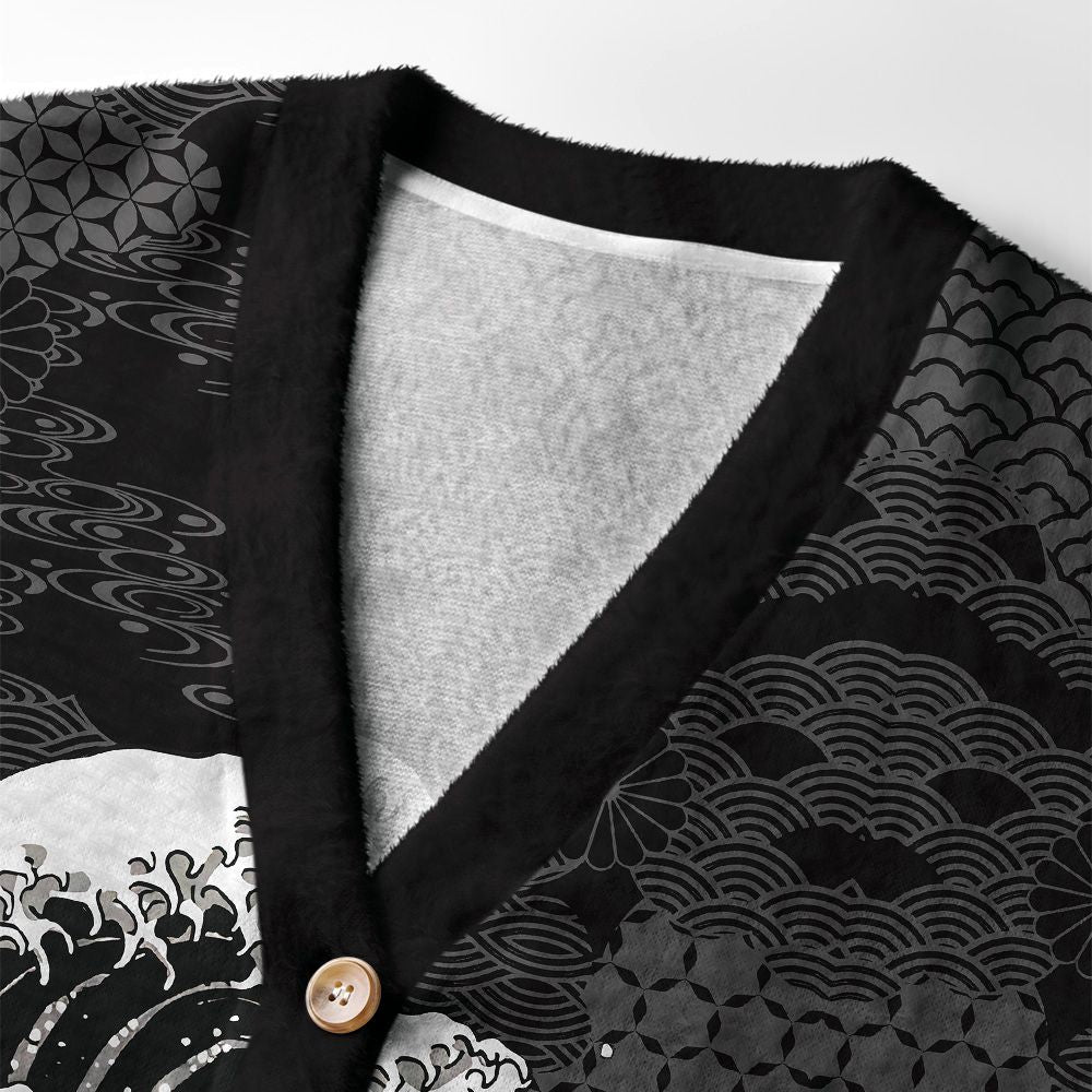 Kyoto-Lion Great Wave Off Fuji Ugly Cardigan Sweater