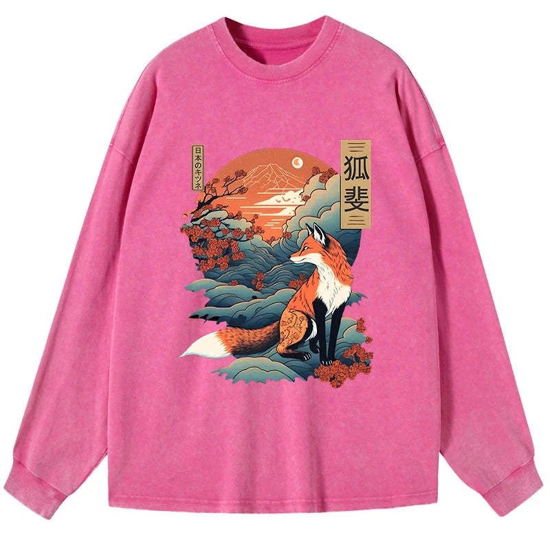 Trendy Kitsune Fox Sakura T-Shirt for Summer