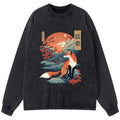 Washed Japanese Sakura Long Sleeve T-Shirt for Daily Wear
