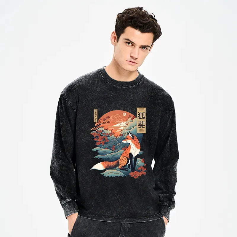 Trendy Kitsune Fox Sakura T-Shirt for Summer