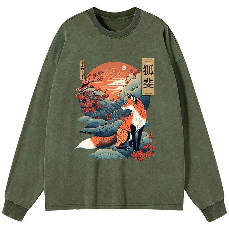 Trendy Kitsune Fox Sakura T-Shirt for Summer