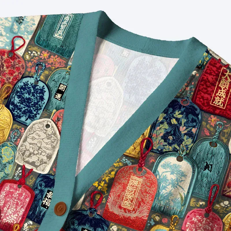 Kyoto-Lion Amulet Japanese Ugly Cardigan Sweater
