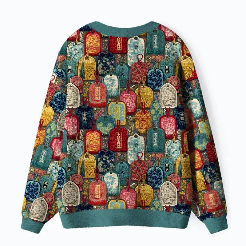Kyoto-Lion Amulet Japanese Ugly Cardigan Sweater