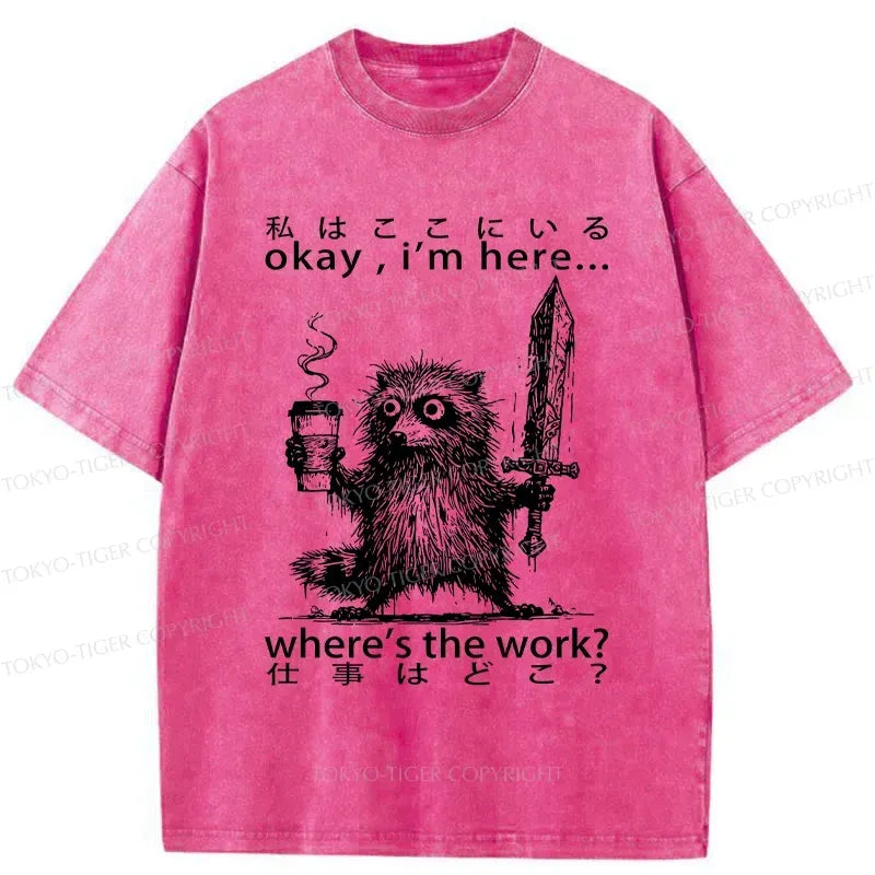 Kyoto-Lion Raccoon Ready To Work Washed T-Shirt