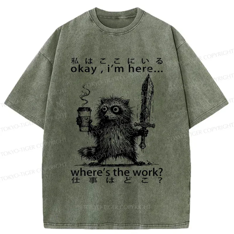 Kyoto-Lion Raccoon Ready To Work Washed T-Shirt