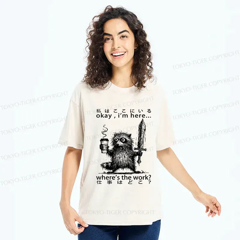Kyoto-Lion Raccoon Ready To Work Washed T-Shirt