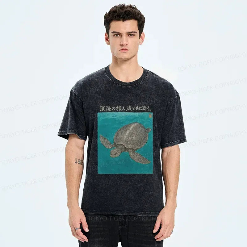 Japanese washed turtle t-shirt on sale