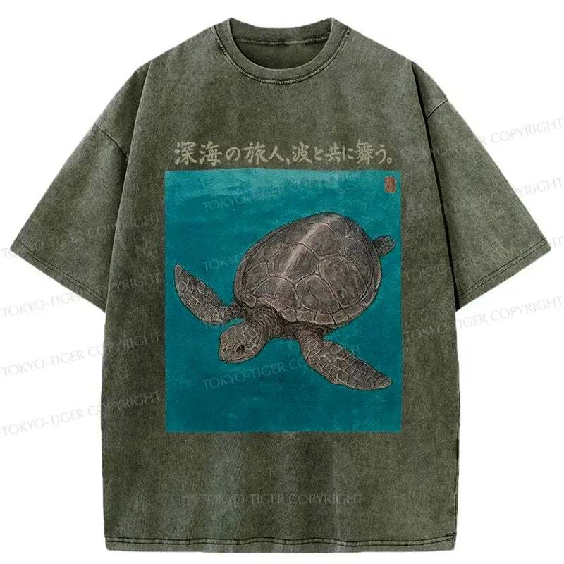 Japanese washed turtle t-shirt on sale