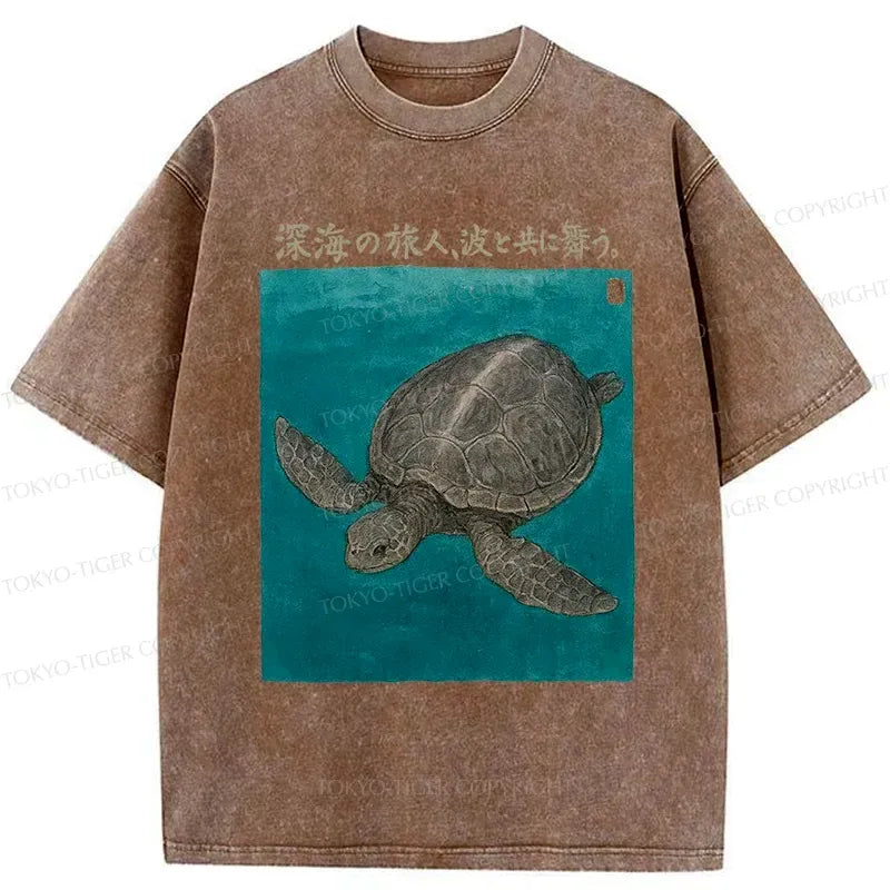 Kyoto-Lion Deep Sea Turtle Washed T-Shirt