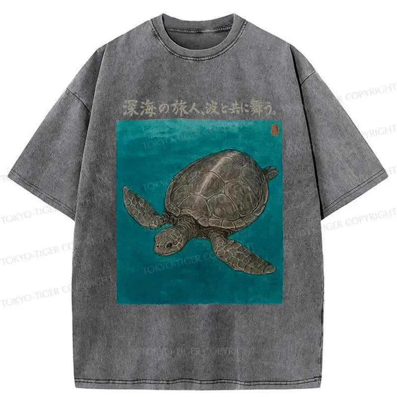 Kyoto-Lion Deep Sea Turtle Washed T-Shirt