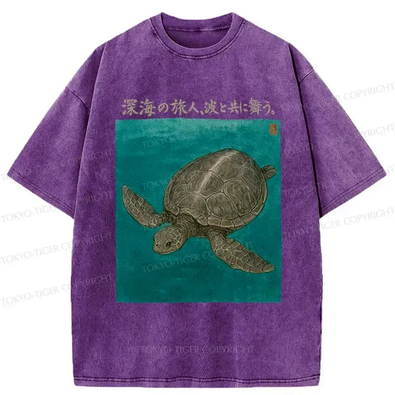 Kyoto-Lion Deep Sea Turtle Washed T-Shirt