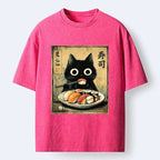 Vintage Japanese Sushi Cat Washed T-Shirt