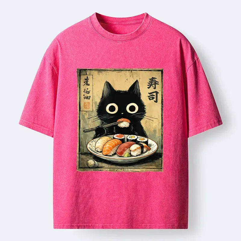 Vintage Japanese Sushi Cat Washed T-Shirt