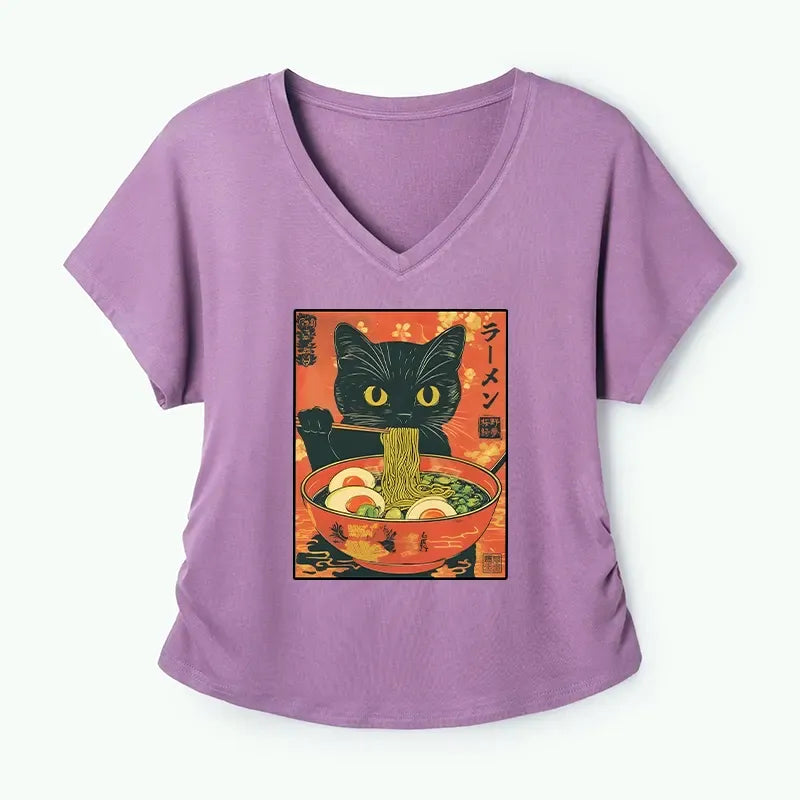 Kyoto-Lion Hungry Black Cat Loves Ramen Modal Dolman Sleeve T-Shirt