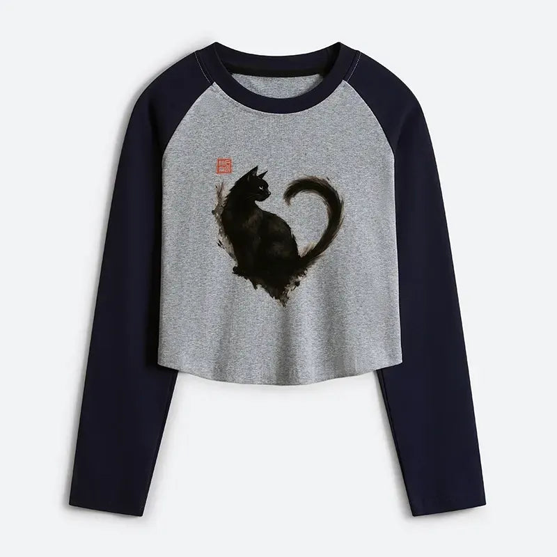Japanese Heart Ink Cat Crop Top