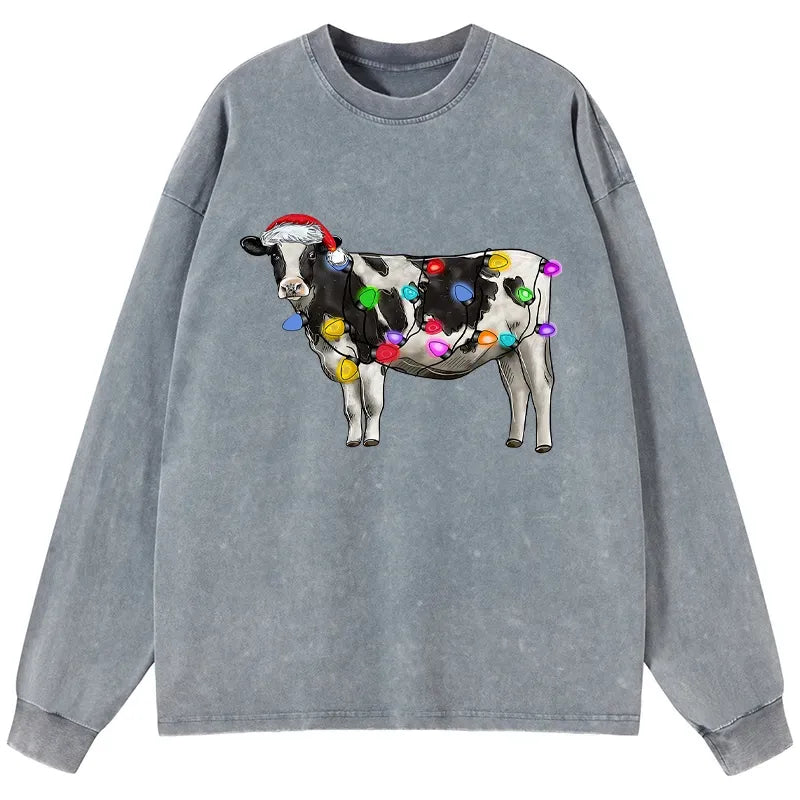 Kyoto-Lion Christmas Cow Washed Long Sleeve T-Shirt