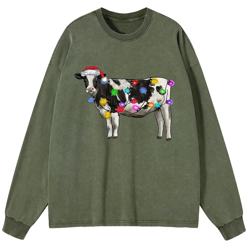 Kyoto-Lion Christmas Cow Washed Long Sleeve T-Shirt