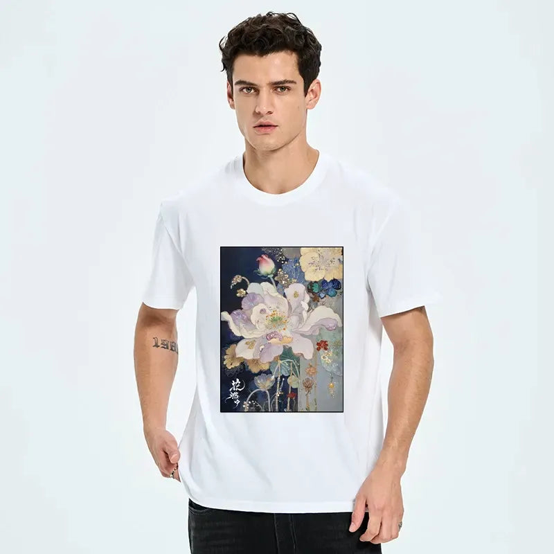 Japanese Golden Flower T-Shirt for Summer