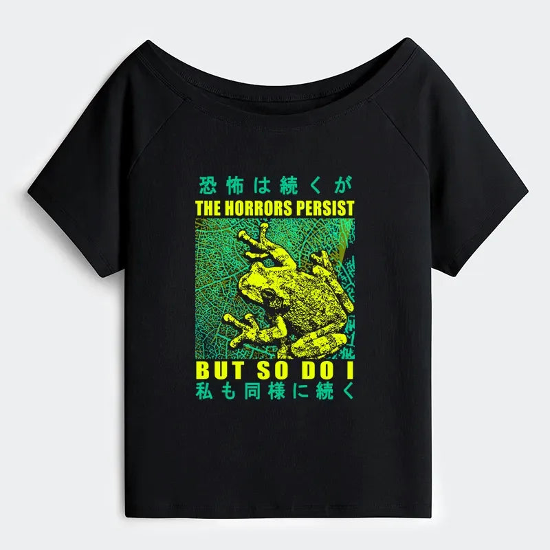 Kyoto-Lion The Horrors Persist Frog Off Shoulder T-Shirt