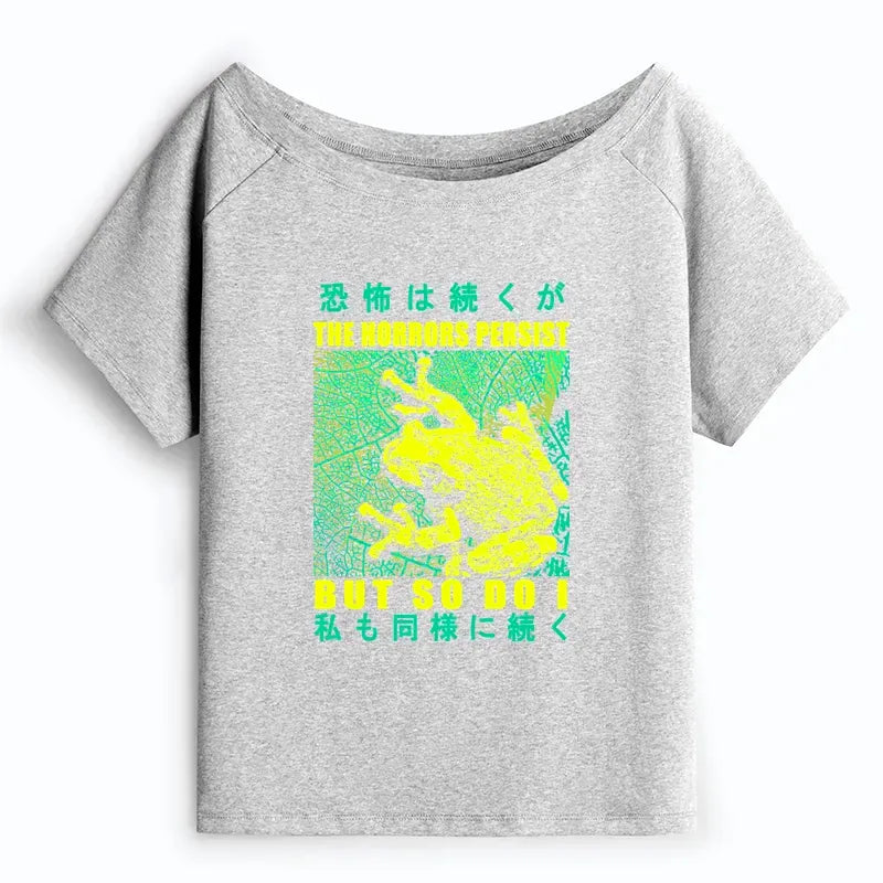 Japanese frog off shoulder t-shirt for women
