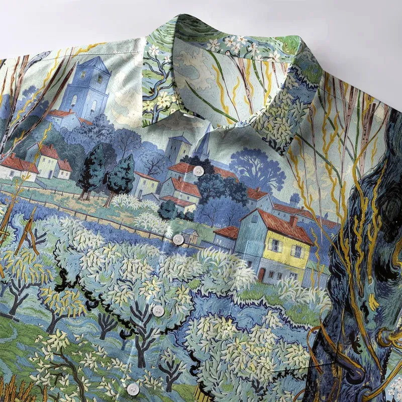 Trendy Japanese Cat Print Button-up Shirt