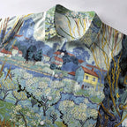 Trendy Japanese Cat Print Button-up Shirt