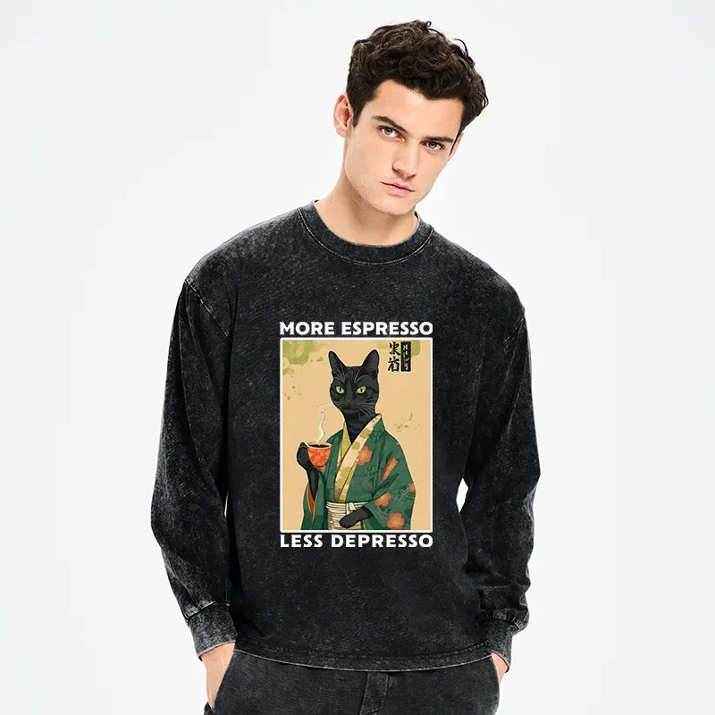 Kyoto-Lion More Caffeine Less Sadness Washed Long Sleeve T-Shirt