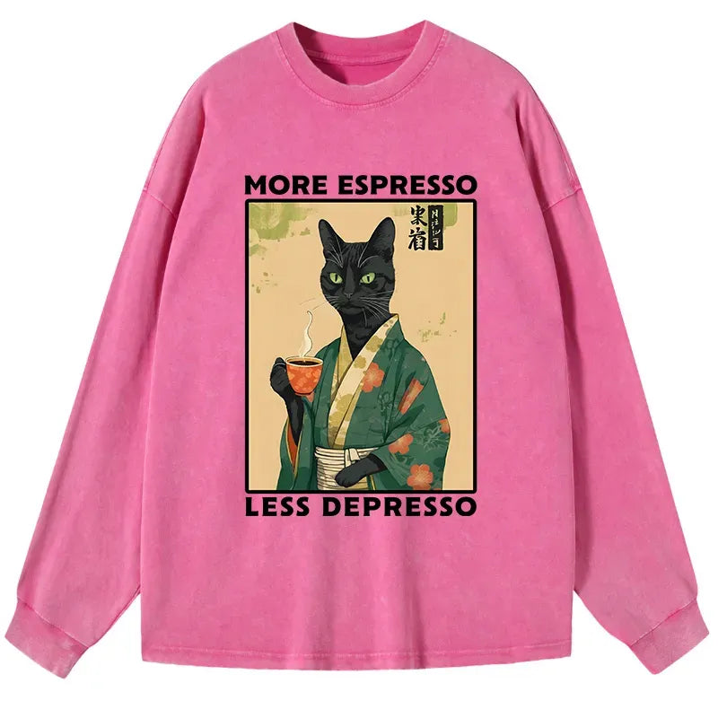 Kyoto-Lion More Caffeine Less Sadness Washed Long Sleeve T-Shirt