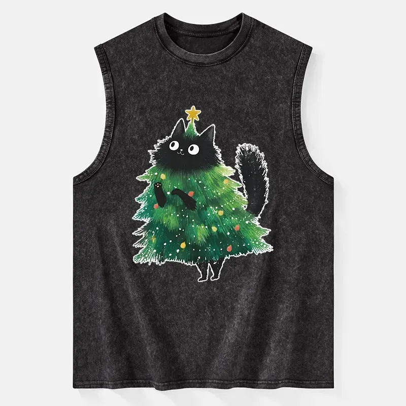 Kyoto-Lion Christmas Tree Cat Japan Washed Tank