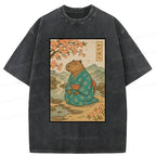 Kyoto-Lion Japanese Capybara Funny Poster Washed T-Shirt