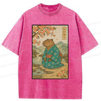 Washed Retro T-Shirt with Capybara Design