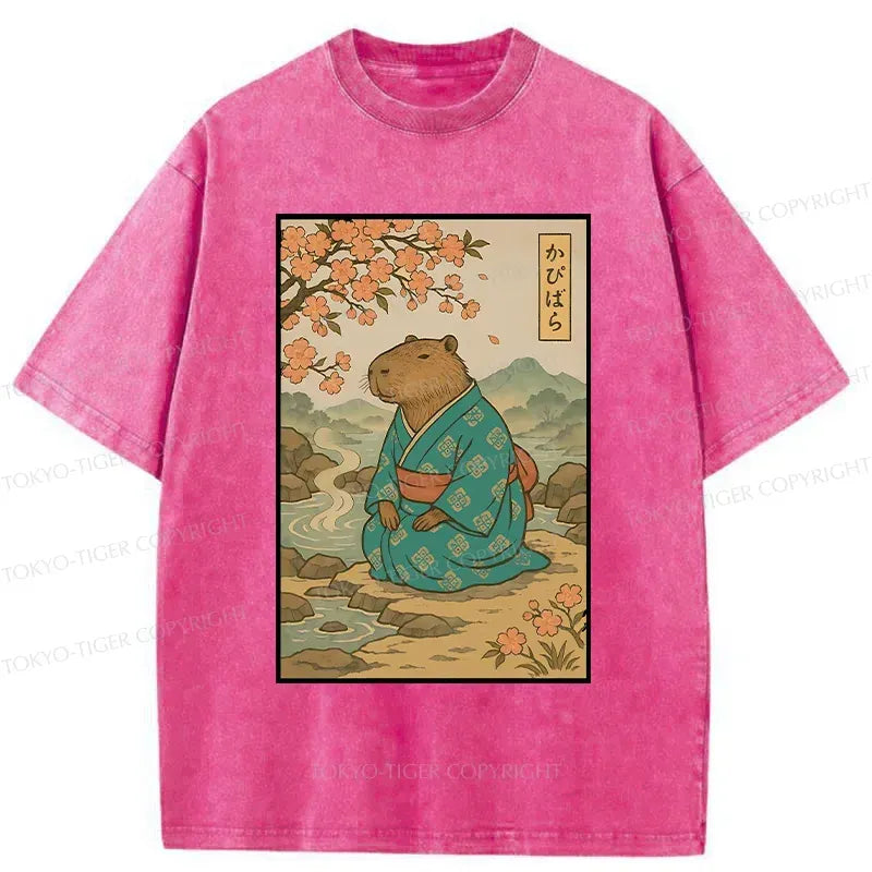 Washed Retro T-Shirt with Capybara Design