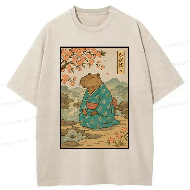 Washed Retro T-Shirt with Capybara Design
