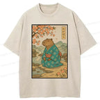 Washed Retro T-Shirt with Capybara Design