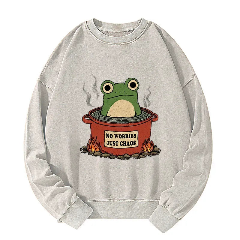 Kyoto-Lion Frog£ºNo Worries£¬Just Chaos Washed Sweatshirt