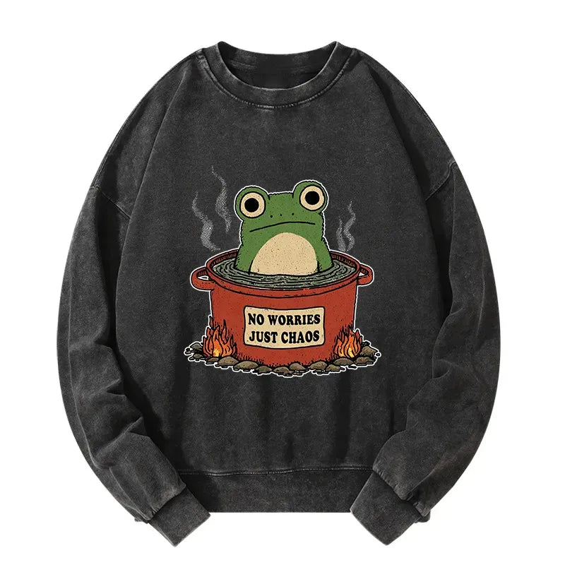 No Worries Japanese Frog Pullover for Streetwear