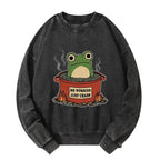 No Worries Japanese Frog Pullover for Streetwear