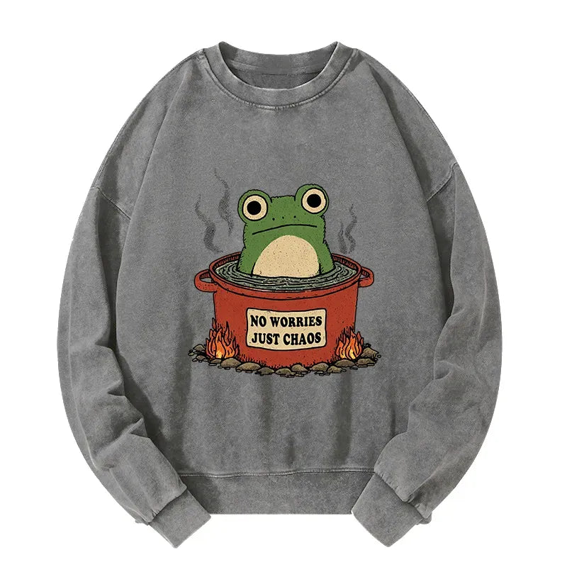 Kyoto-Lion Frog£ºNo Worries£¬Just Chaos Washed Sweatshirt