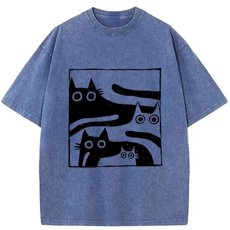 Kyoto-Lion Cats Stacked Together Washed T-Shirt