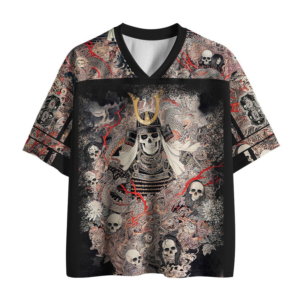 Trendy Ukiyo-e Oni Skeleton Mesh Jersey