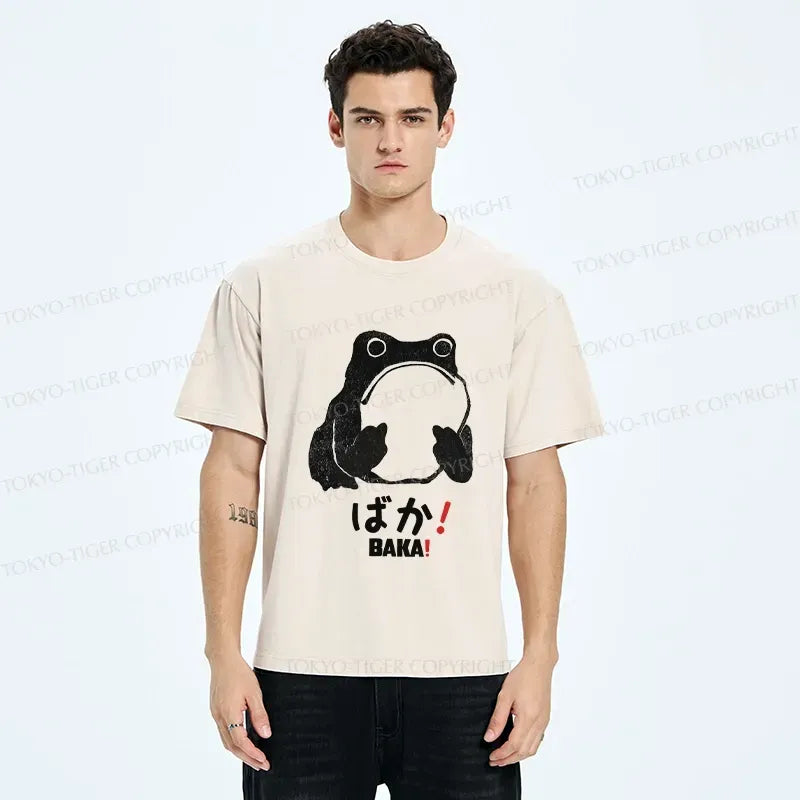 Washed Japanese Frog T-Shirt Free Shipping