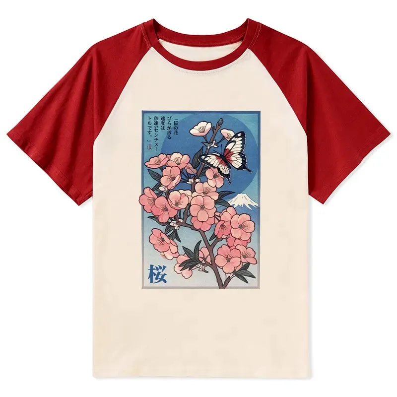 Japanese Ukiyoe Cherry Blossoms Raglan T-Shirt