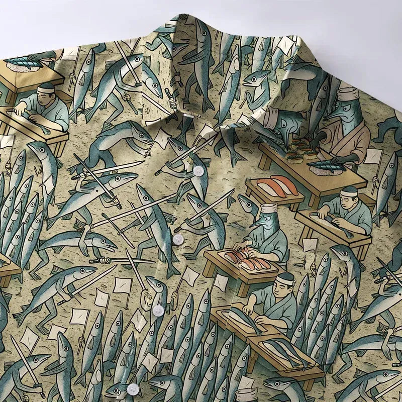 Funny Sushi Making Button-up Shirt