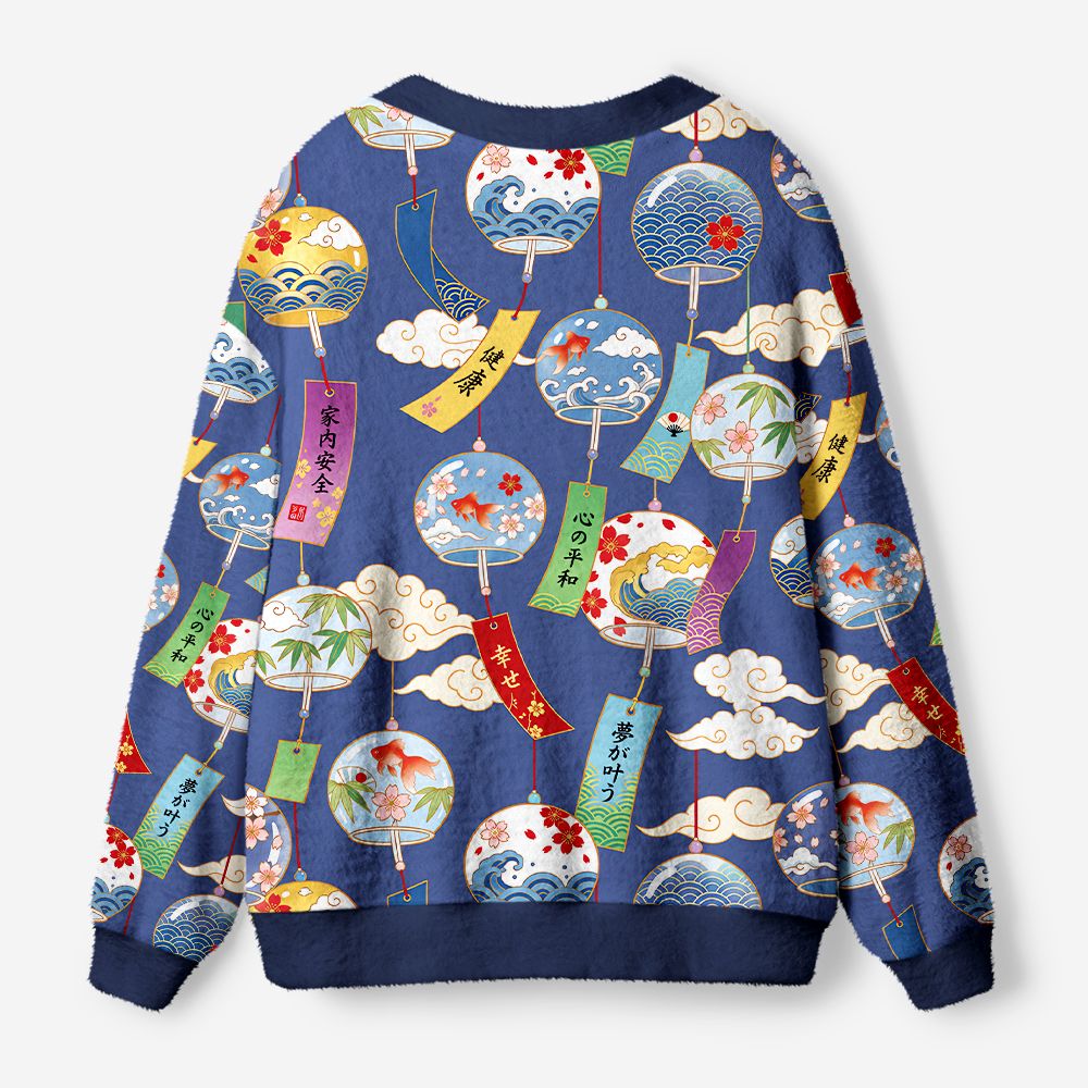 Kyoto-Lion Japanese Wind Chimes Ugly Cardigan Sweater