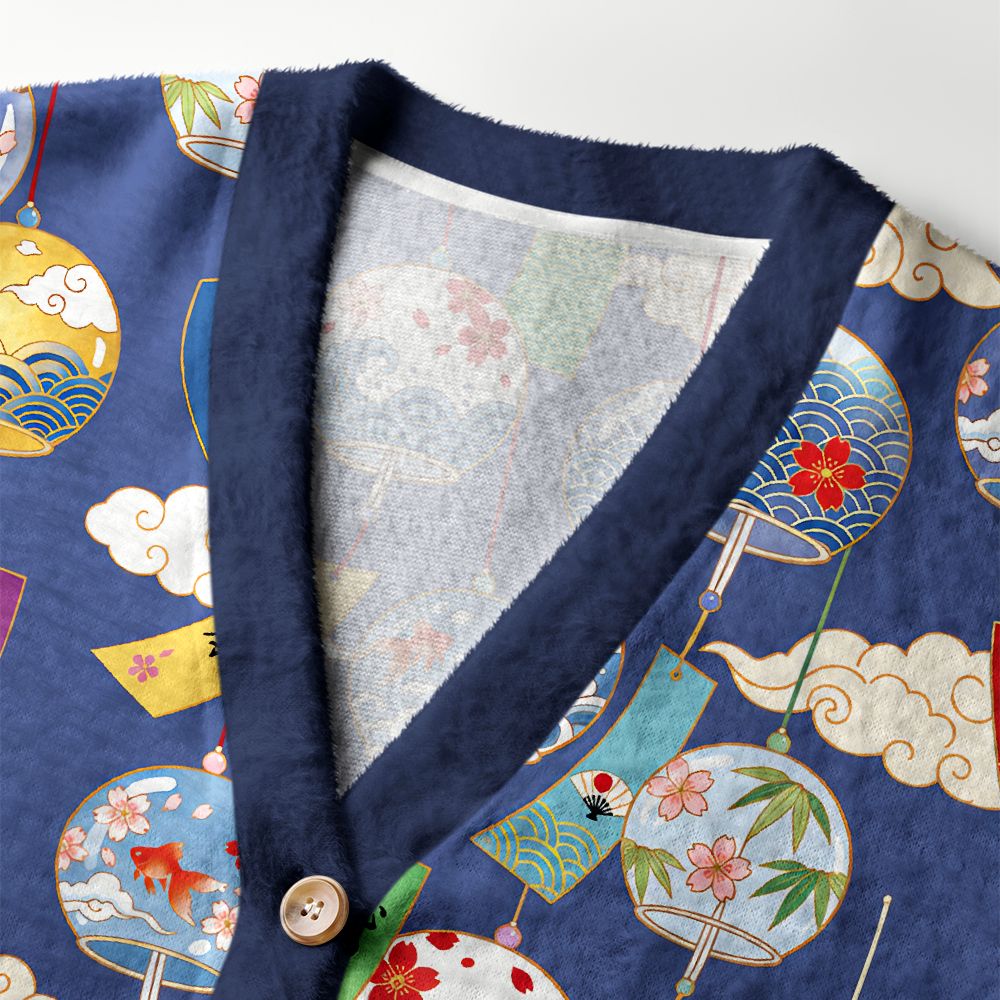 Kyoto-Lion Japanese Wind Chimes Ugly Cardigan Sweater