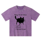 Kyoto-Lion Lazy Cat Survive Day Funny Meme Kids Washed T-Shirt