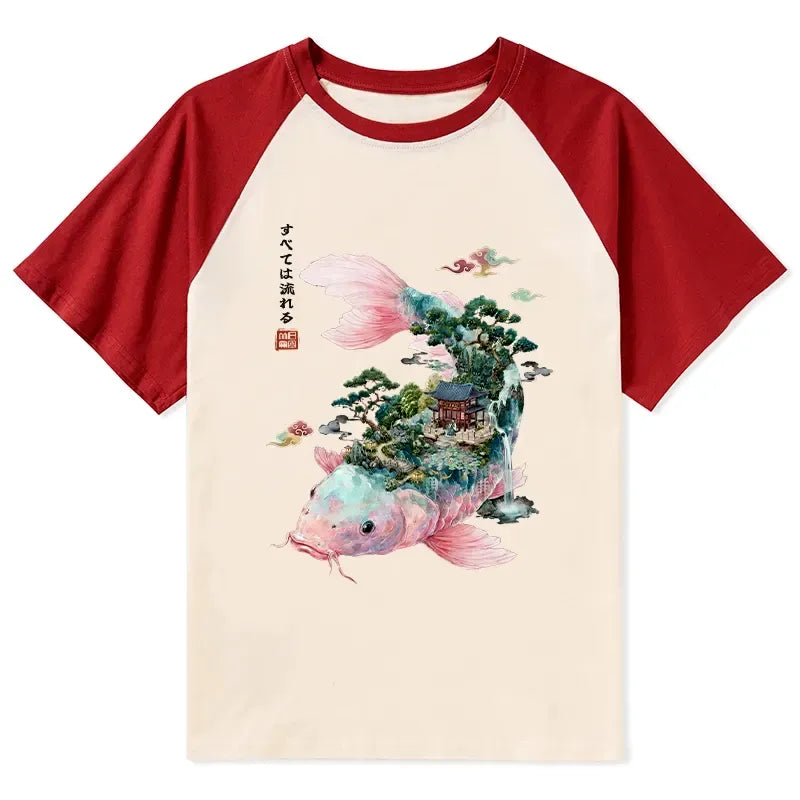 Kyoto-Lion Journey Of The Flowing Koi Raglan T-shirt