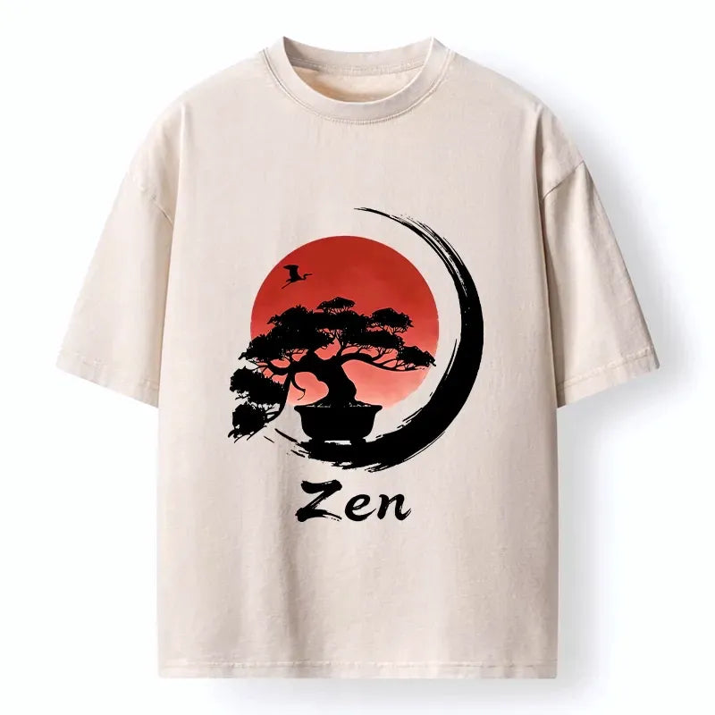 Kyoto-Lion Zen Bonsai Peaceful Retreat Washed T-Shirt