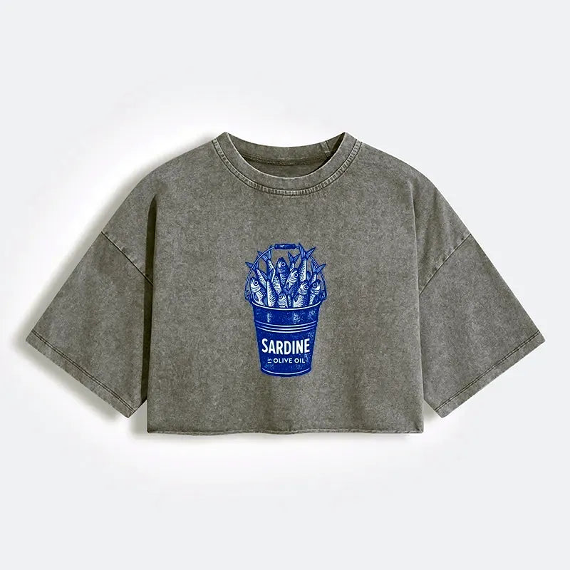 Japanese Vintage Washed Crop T-Shirt for Women