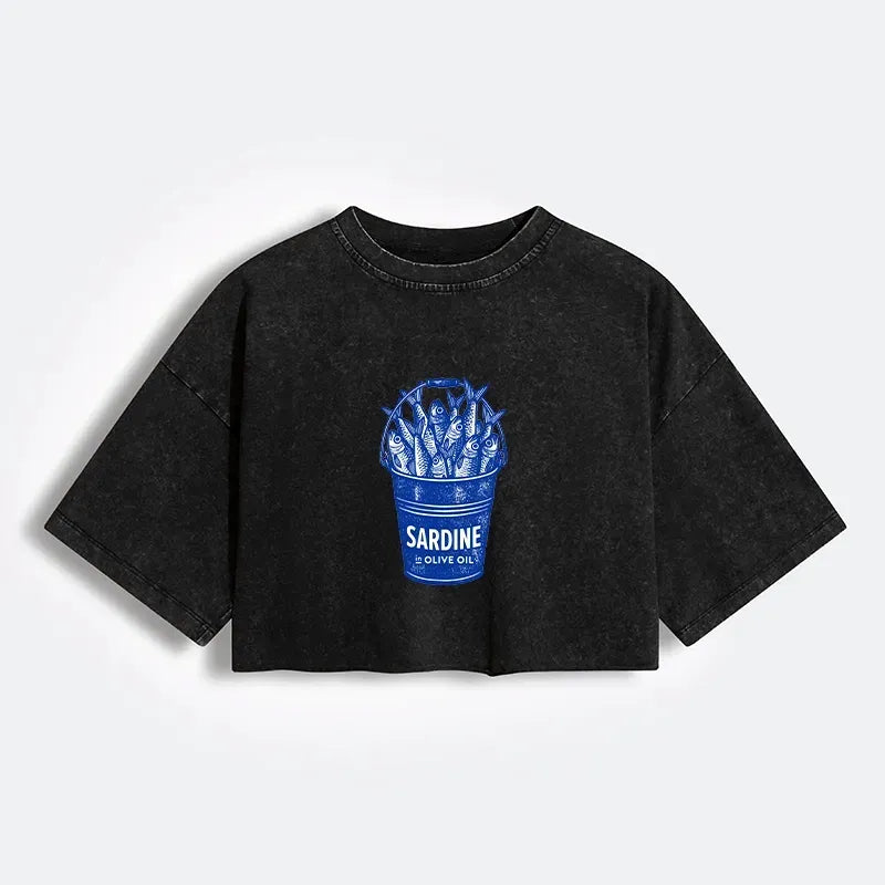 Japanese Vintage Washed Crop T-Shirt for Women
